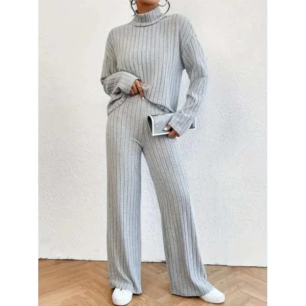 Kadın Uzun Kollu Balıkçı Yaka şardonlu Bluz Ve Pantolon Ikili Takım