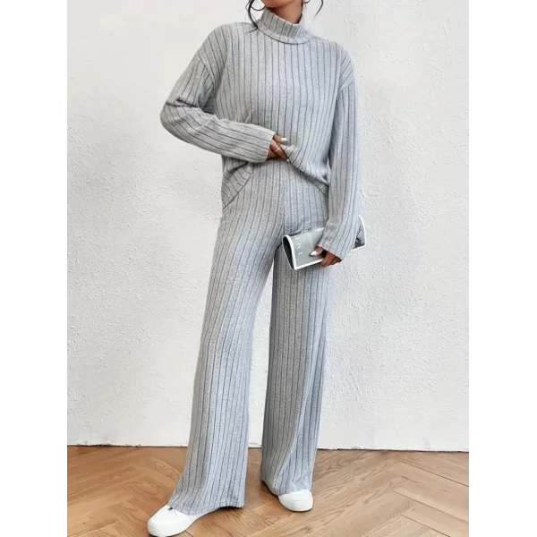 Kadın Uzun Kollu Balıkçı Yaka şardonlu Bluz Ve Pantolon Ikili Takım