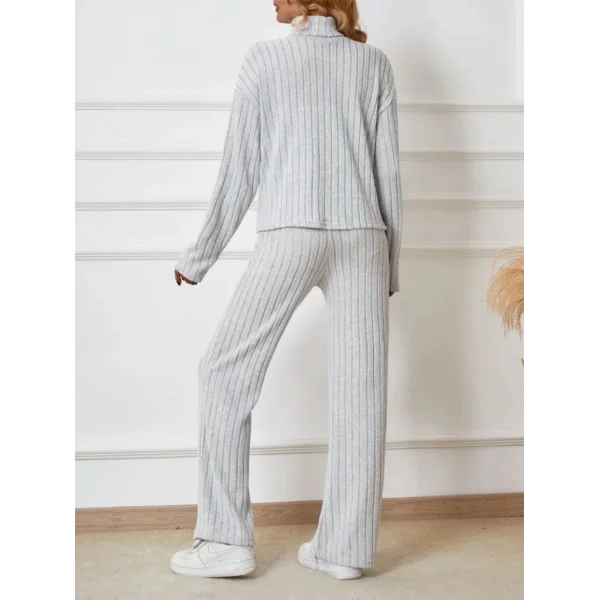 Kadın Uzun Kollu Balıkçı Yaka şardonlu Bluz Ve Pantolon Ikili Takım