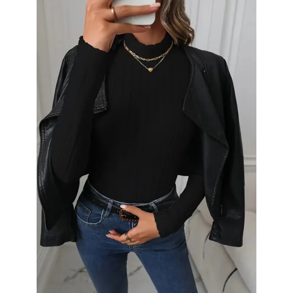 Kadın Uzun Kollu Balıkçı Yaka şardonlu Kaşkorse Bluz