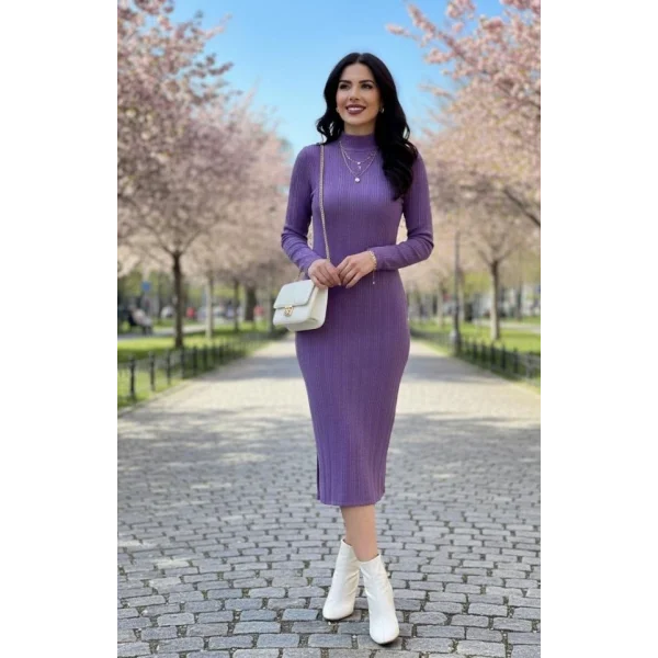 Kadın Uzun Kollu Balıkçı Yaka Triko Elbise