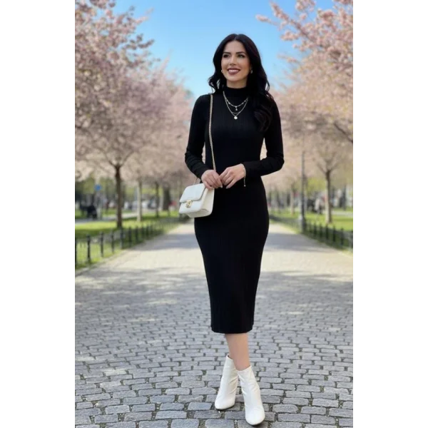 Kadın Uzun Kollu Balıkçı Yaka Triko Elbise