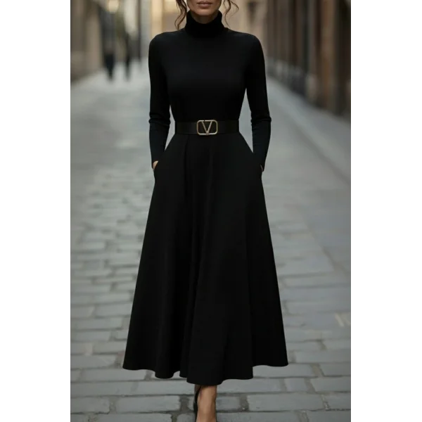 Kadın Uzun Kollu Balıkçı Yaka Uzun Akrilik Elbise