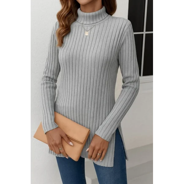 Kadın Uzun Kollu Balıkçı Yaka Yandan Yırtmaçlı şardonlu Kaşkorse Bluz