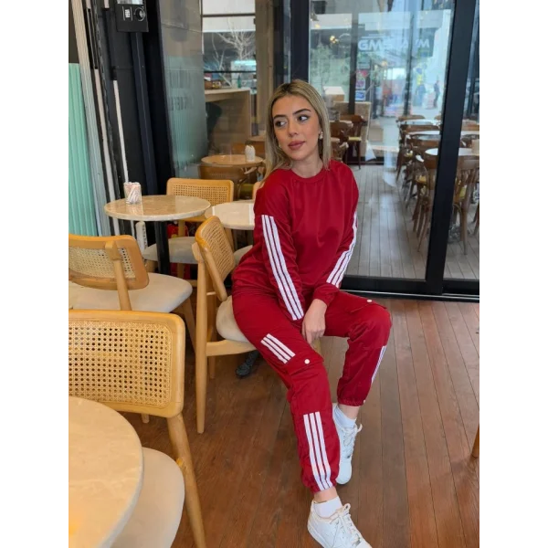 Kadın Uzun Kollu Beyaz şerit Detay Kargo Cep Iki Iplik Ikili Takım