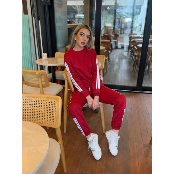 Kadın Uzun Kollu Beyaz şerit Detay Kargo Cep Iki Iplik Ikili Takım