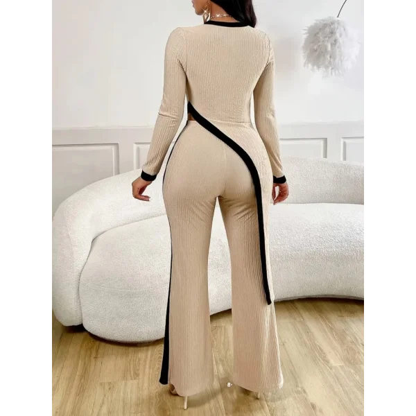 Kadın Uzun Kollu Bisiklet Yaka Asimetrik Kesim Bluz şardonlu Kaşkorse Bluz Ve Pantolon Ikili Takım