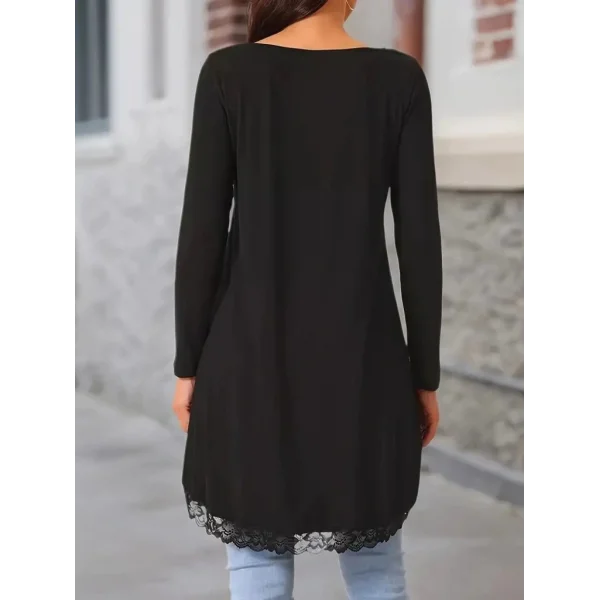 Kadın Uzun Kollu Bisiklet Yaka Asimetrik Kesim Detaylı Dantelli Viskon Bluz