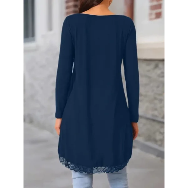 Kadın Uzun Kollu Bisiklet Yaka Asimetrik Kesim Detaylı Dantelli Viskon Bluz