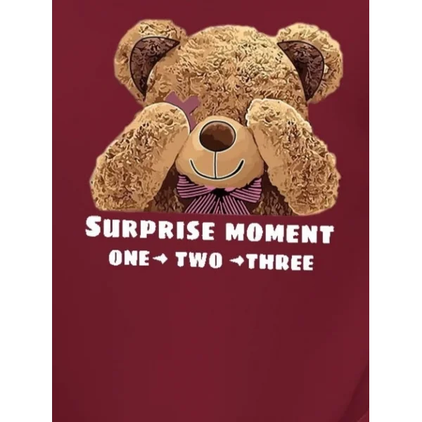 Kadın Uzun Kollu Bisiklet Yaka Ayıcık Desenli Viskon Iki Iplik Bluz