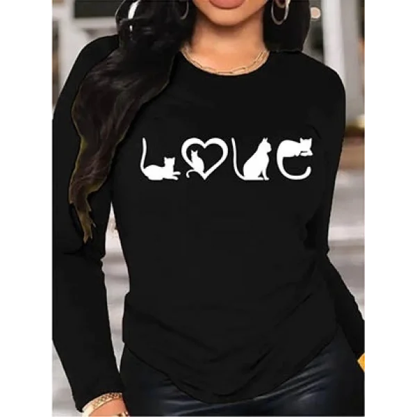 Kadın Uzun Kollu Bisiklet Yaka Baskılı Viskon Bluz