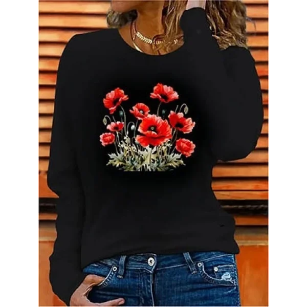 Kadın Uzun Kollu Bisiklet Yaka Baskılı Viskon Bluz