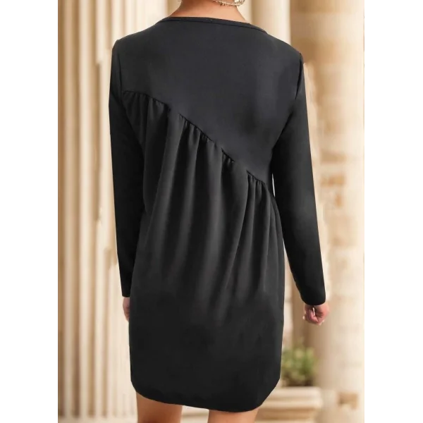 Kadın Uzun Kollu Bisiklet Yaka çapraz Büzgü Detay Iki Iplik Mini Boy Elbise