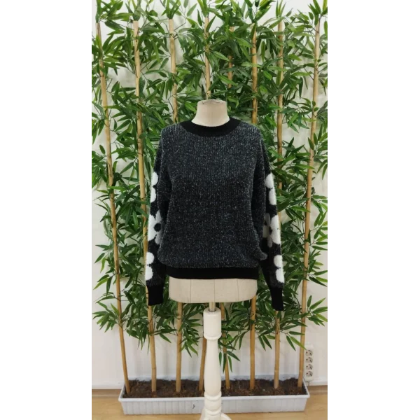 Kadın Uzun Kollu Bisiklet Yaka çiçek Desenli Triko Bluz