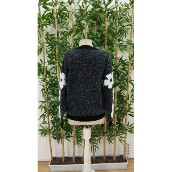 Kadın Uzun Kollu Bisiklet Yaka çiçek Desenli Triko Bluz