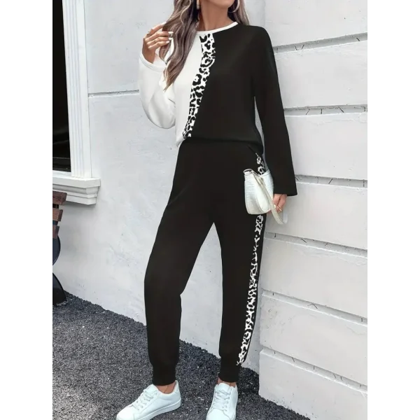 Kadın Uzun Kollu Bisiklet Yaka çift Renkli Viskon Iki Iplik Bluz Ve Pantolon Ikili Takım