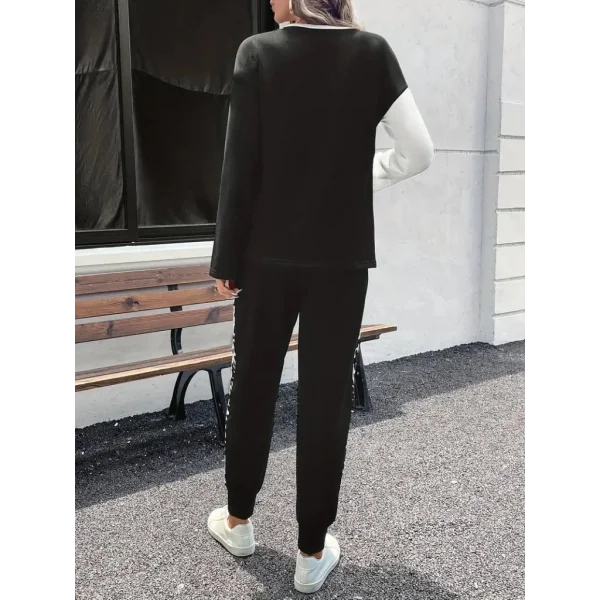 Kadın Uzun Kollu Bisiklet Yaka çift Renkli Viskon Iki Iplik Bluz Ve Pantolon Ikili Takım