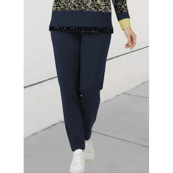 Kadın Uzun Kollu Bisiklet Yaka çizgili Desen Iki Iplik Bluz Ve Pantolon Ikili Takım