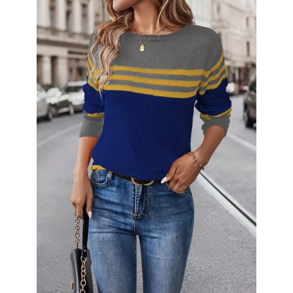 Kadın Uzun Kollu Bisiklet Yaka çok Renkli Triko Bluz