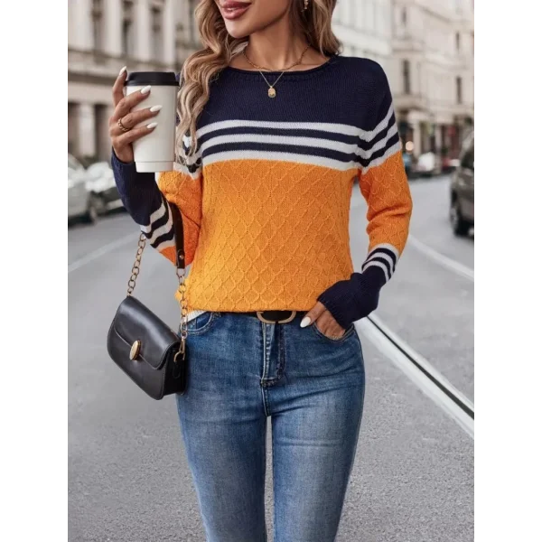 Kadın Uzun Kollu Bisiklet Yaka çok Renkli Triko Bluz