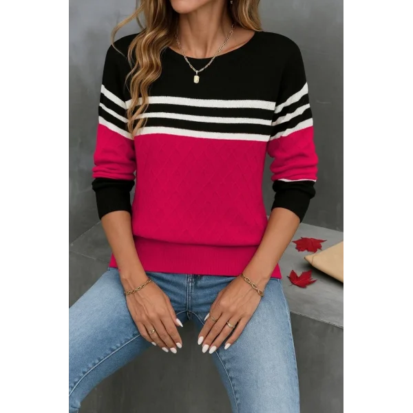 Kadın Uzun Kollu Bisiklet Yaka çok Renkli Triko Bluz