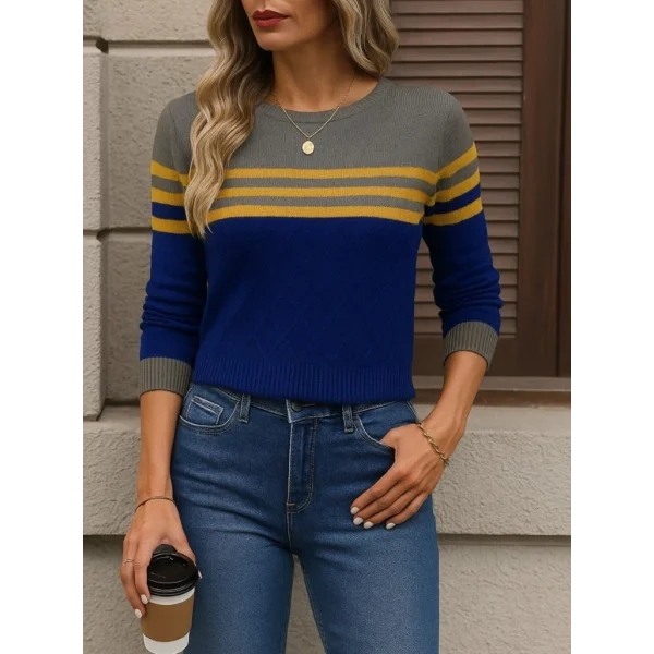 Kadın Uzun Kollu Bisiklet Yaka çok Renkli Triko Bluz