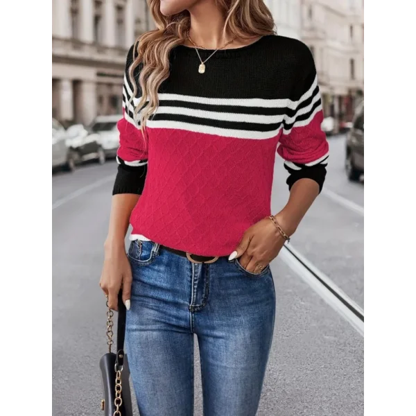 Kadın Uzun Kollu Bisiklet Yaka çok Renkli Triko Bluz