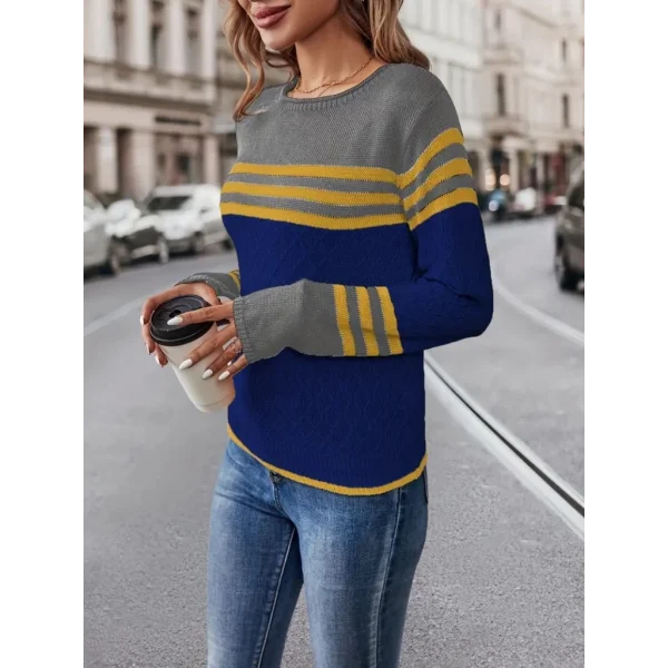 Kadın Uzun Kollu Bisiklet Yaka çok Renkli Triko Bluz