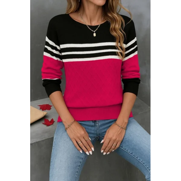 Kadın Uzun Kollu Bisiklet Yaka çok Renkli Triko Bluz