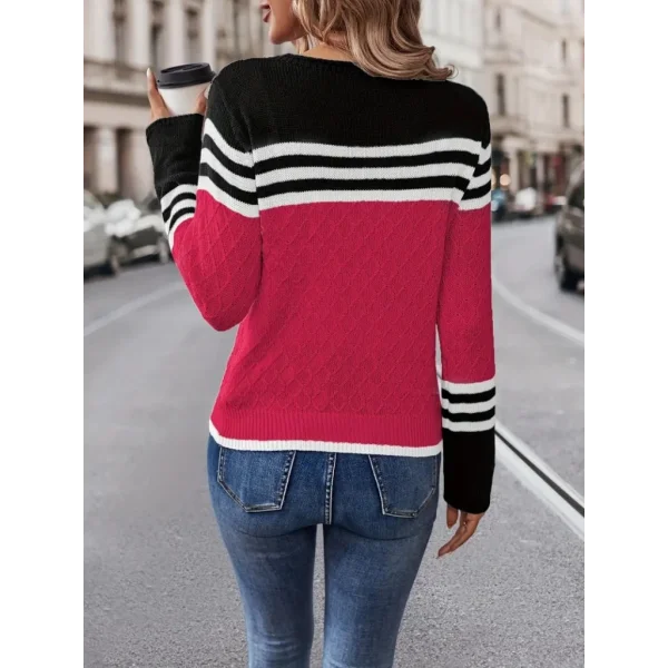 Kadın Uzun Kollu Bisiklet Yaka çok Renkli Triko Bluz