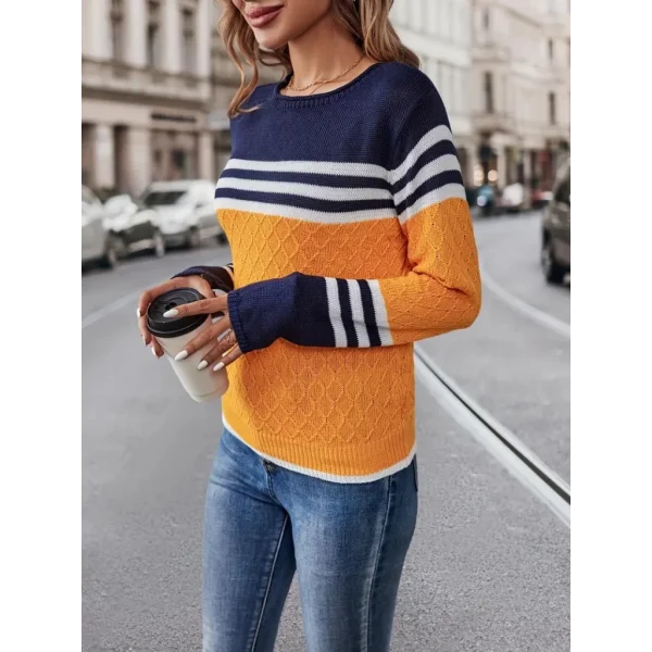 Kadın Uzun Kollu Bisiklet Yaka çok Renkli Triko Bluz