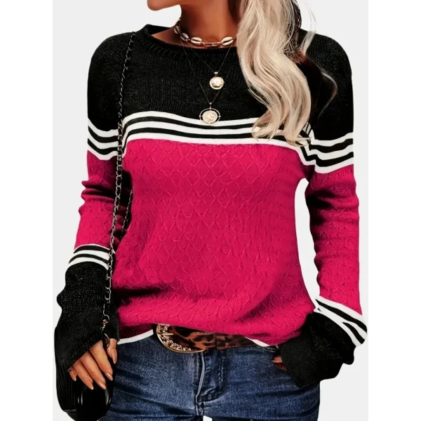 Kadın Uzun Kollu Bisiklet Yaka çok Renkli Triko Bluz