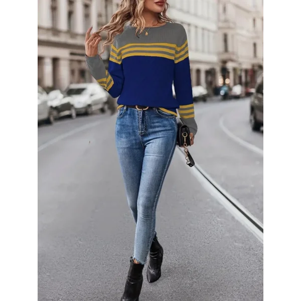 Kadın Uzun Kollu Bisiklet Yaka çok Renkli Triko Bluz