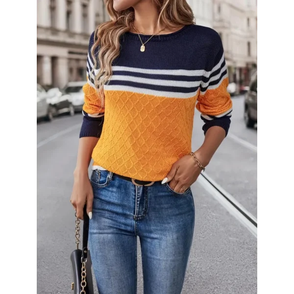 Kadın Uzun Kollu Bisiklet Yaka çok Renkli Triko Bluz