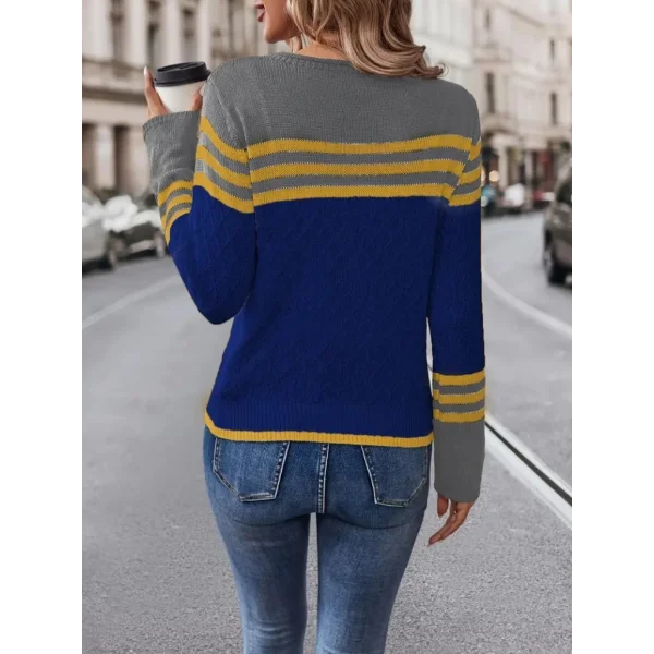 Kadın Uzun Kollu Bisiklet Yaka çok Renkli Triko Bluz