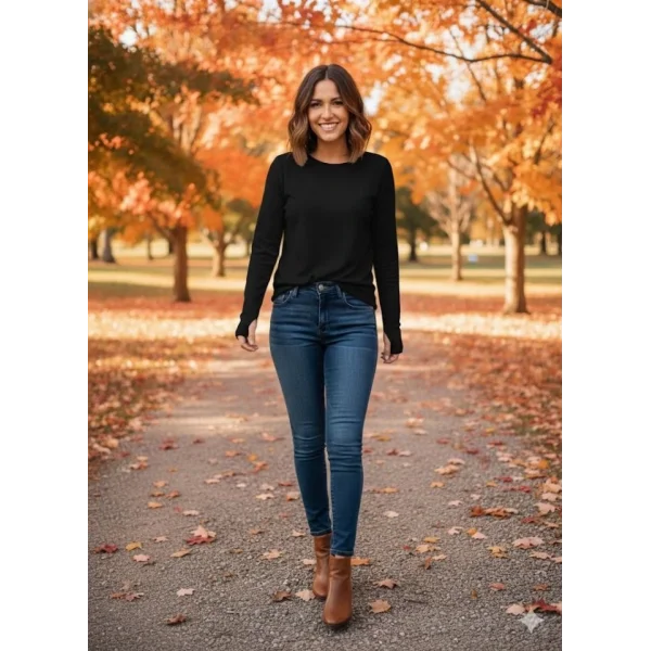 Kadın Uzun Kollu Bisiklet Yaka Dalgıç Kumaş Bluz