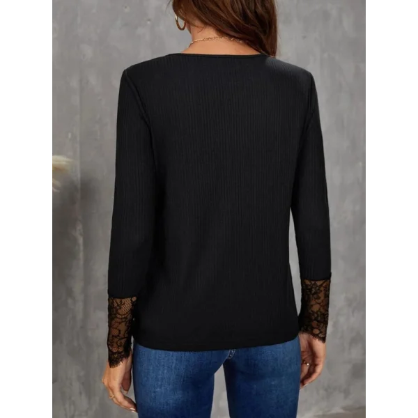 Kadın Uzun Kollu Bisiklet Yaka Dantel Detaylı Burgu Bluz