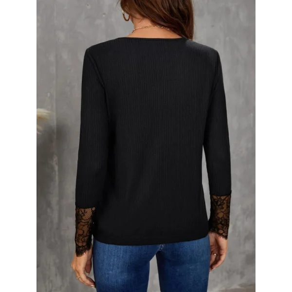 Kadın Uzun Kollu Bisiklet Yaka Dantel Detaylı Burgu Bluz