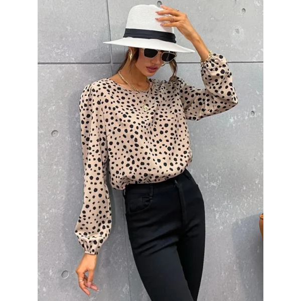 Kadın Uzun Kollu Bisiklet Yaka Desenli Bluz