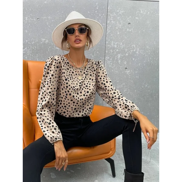 Kadın Uzun Kollu Bisiklet Yaka Desenli Bluz