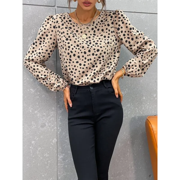 Kadın Uzun Kollu Bisiklet Yaka Desenli Bluz