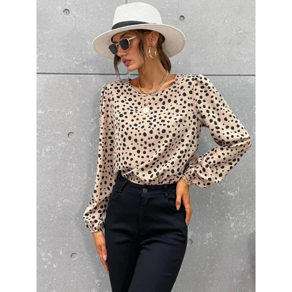 Kadın Uzun Kollu Bisiklet Yaka Desenli Bluz