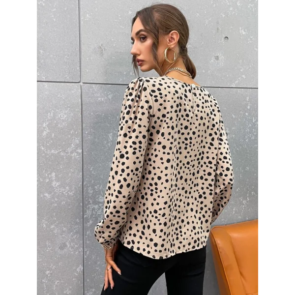 Kadın Uzun Kollu Bisiklet Yaka Desenli Bluz