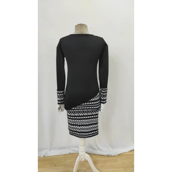 Kadın Uzun Kollu Bisiklet Yaka Desenli Dalgıç Elbise