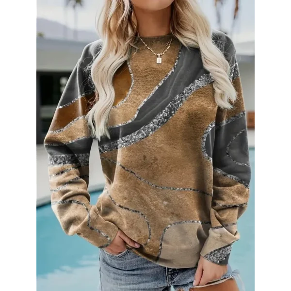 Kadın Uzun Kollu Bisiklet Yaka Desenli Modal Bluz