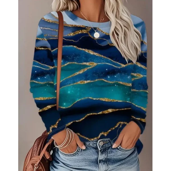 Kadın Uzun Kollu Bisiklet Yaka Desenli Modal Bluz