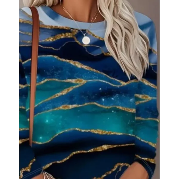 Kadın Uzun Kollu Bisiklet Yaka Desenli Modal Bluz