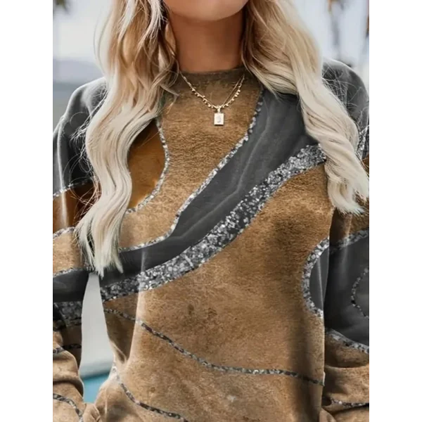 Kadın Uzun Kollu Bisiklet Yaka Desenli Modal Bluz