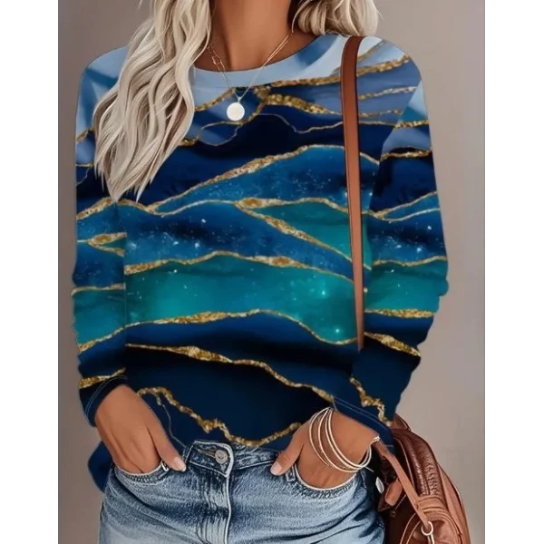 Kadın Uzun Kollu Bisiklet Yaka Desenli Modal Bluz