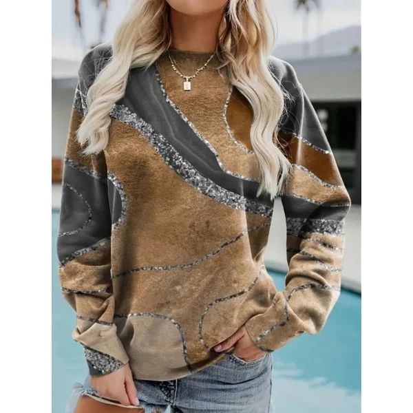 Kadın Uzun Kollu Bisiklet Yaka Desenli Modal Bluz